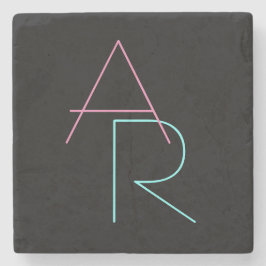 Moderne overlappende Initialen | Roze Turquoise Bl Stenen Onderzetter