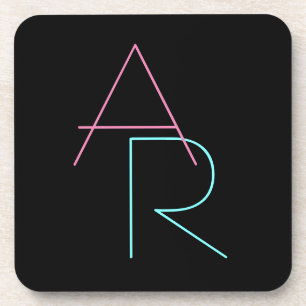 Moderne overlappende initialen Roze Turquoise Zw Bier Onderzetter