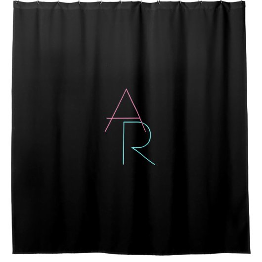 Moderne overlappende initialen | Roze Turquoise Zw Douchegordijn (Voorkant)