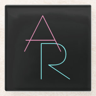 Moderne overlappende initialen Roze Turquoise Zw Glazen Onderzetter
