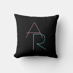 Moderne overlappende initialen Roze Turquoise Zw Kussen