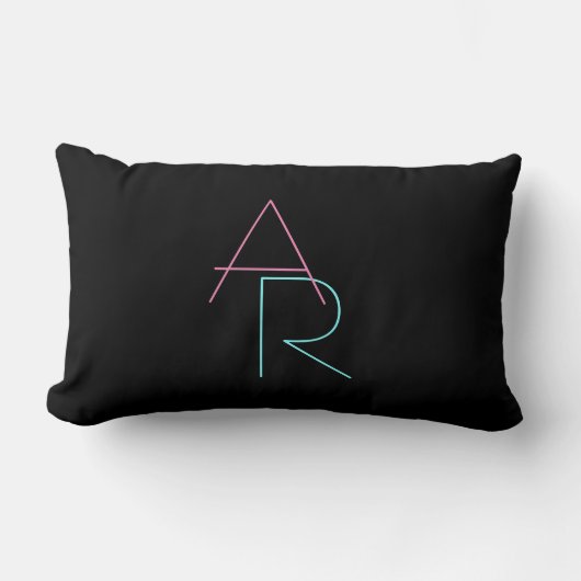 Moderne overlappende initialen | Roze Turquoise Zw Kussen (Voorkant)