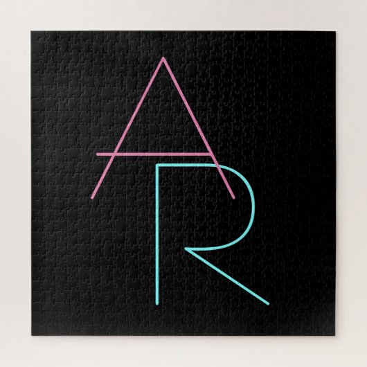 Moderne overlappende initialen | Roze Turquoise Zw Legpuzzel (Verticaal)