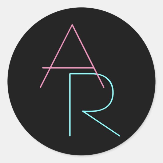 Moderne overlappende initialen | Roze Turquoise Zw Ronde Sticker (Voorkant)