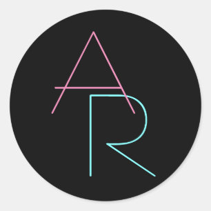 Moderne overlappende initialen   Roze Turquoise Zw Ronde Sticker