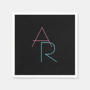 Moderne overlappende initialen Roze Turquoise Zw Servet