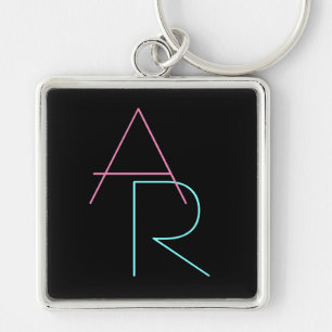 Moderne overlappende initialen Roze Turquoise Zw Sleutelhanger