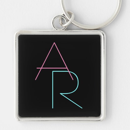 Moderne overlappende initialen | Roze Turquoise Zw Sleutelhanger (Voorkant)