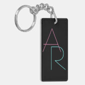 Moderne overlappende initialen | Roze Turquoise Zw Sleutelhanger (Voorkant Links)