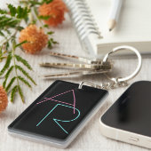 Moderne overlappende initialen | Roze Turquoise Zw Sleutelhanger (Voorkant Rechts)
