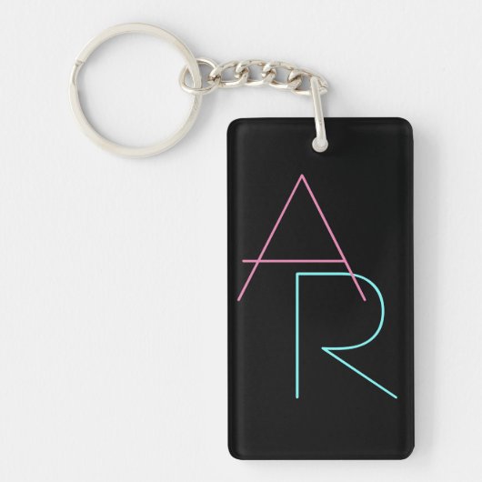 Moderne overlappende initialen | Roze Turquoise Zw Sleutelhanger (Voorkant)