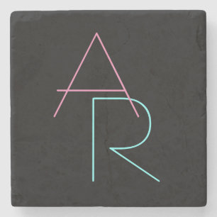 Moderne overlappende initialen Roze Turquoise Zw Stenen Onderzetter