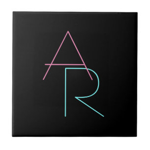 Moderne overlappende initialen Roze Turquoise Zw Tegeltje