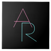 Moderne overlappende initialen | Roze Turquoise Zw Tegeltje (Voorkant)