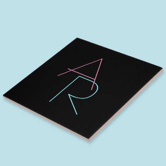 Moderne overlappende initialen | Roze Turquoise Zw Tegeltje