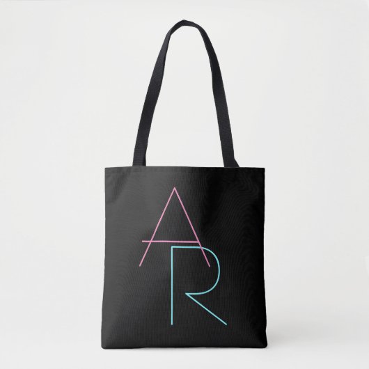 Moderne overlappende initialen | Roze Turquoise Zw Tote Bag (Voorkant)