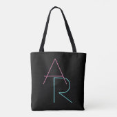 Moderne overlappende initialen | Roze Turquoise Zw Tote Bag (Achterkant)