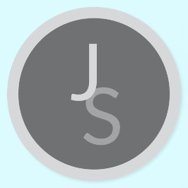 Moderne Overlappende Monogram Beginletters | Grijs Ronde Sticker