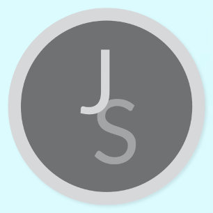 Moderne Overlappende Monogram Beginletters   Grijs Ronde Sticker