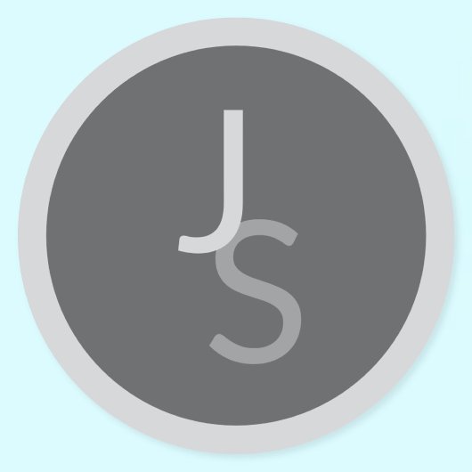 Moderne Overlappende Monogram Beginletters | Grijs Ronde Sticker