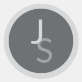Moderne Overlappende Monogram Beginletters | Grijs Ronde Sticker (Voorkant)