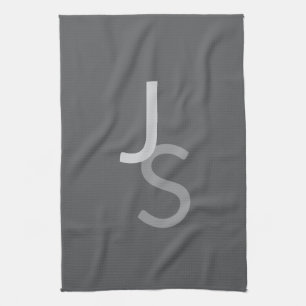 Moderne Overlappende Monogram Beginletters   Grijs Theedoek