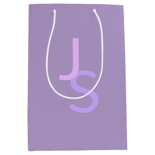 Moderne Overlappende Monogram Beginletters | Paars Medium Cadeauzakje (Voorkant)