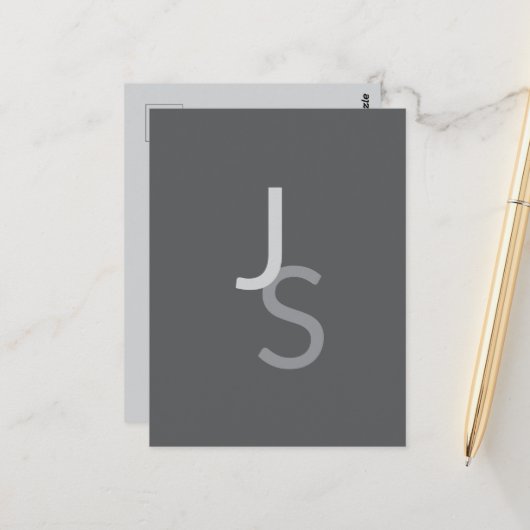 Moderne Overlappende Monogram Eerste Letters | Gri Briefkaart (Voorkant / Achterkant in situ)