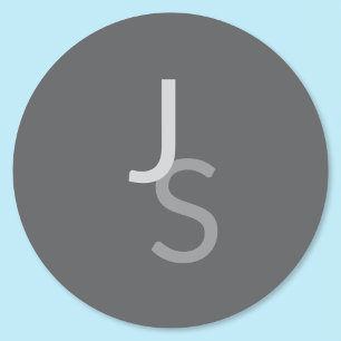 Moderne Overlappende Monogram Eerste Letters   Gri Ronde Sticker