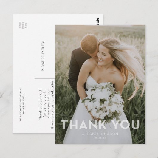 Moderne overlay bruiloft Dank u foto Briefkaart (Voorkant / Achterkant)