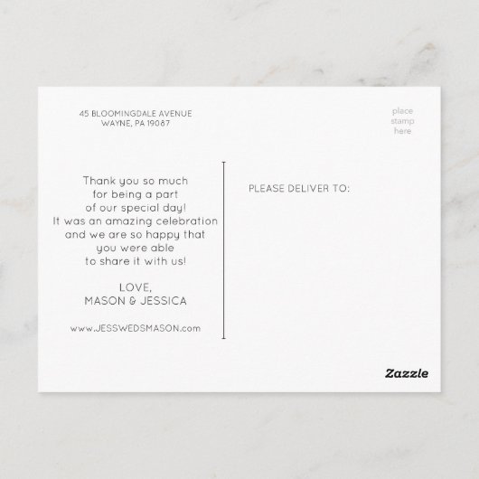 Moderne overlay bruiloft Dank u foto Briefkaart (Achterkant)