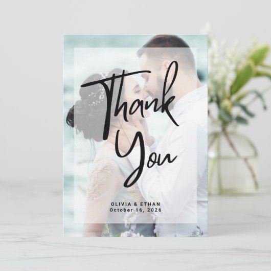 Moderne overlay foto bruiloft bedankkaart (Staand voorkant)