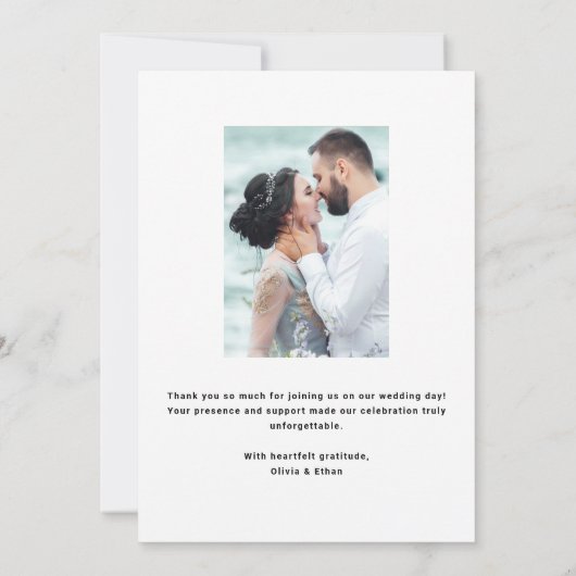 Moderne overlay foto bruiloft bedankkaart (Achterkant)
