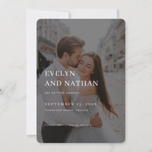 Moderne Overlay Foto Bruiloft Opslagdatum Kaart (Achterkant)