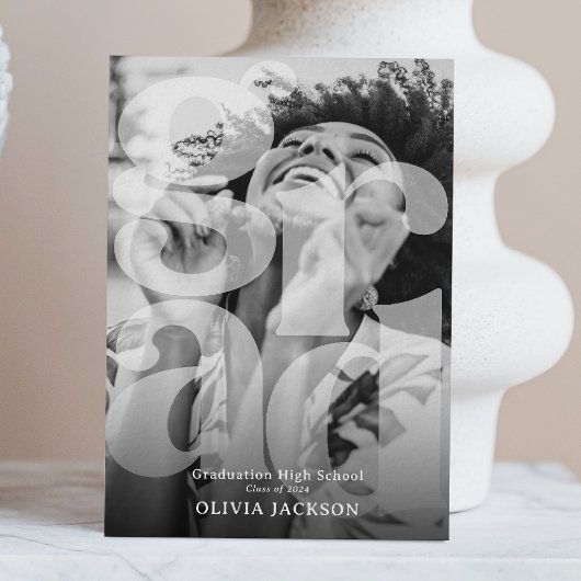 Moderne Overlay Lettering AFSTUDEERDER Foto Afstud Aankondiging