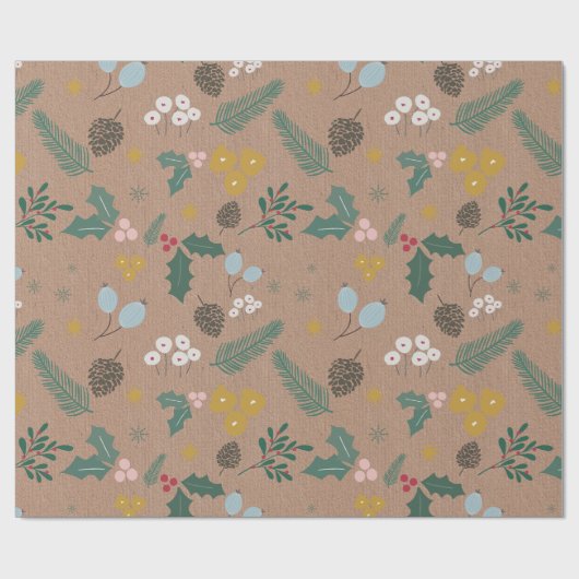 Moderne oversized kerst gebladerte patroon Kraft Cadeaupapier (Vlak)