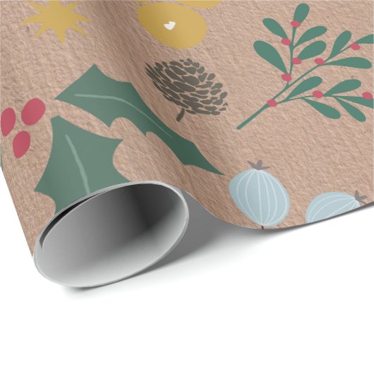 Moderne oversized kerst gebladerte patroon Kraft Cadeaupapier (Rol Hoek)