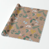 Moderne Oversized Kerst Loofpatroon Kraft Cadeaupapier (Uitgerold)