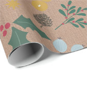 Moderne Oversized Kerst Loofpatroon Kraft Cadeaupapier (Rol Hoek)