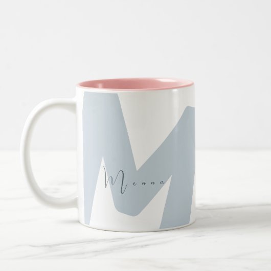 Moderne Oversized Monogram Eerste Letter Script Na Tweekleurige Koffiemok (Links)