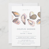 Moderne Oyster Couples Shower Invitation Beach Bla Kaart (Voorkant)