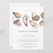 Moderne Oyster Couples Shower Invitation Beach Bla Kaart (Voorkant / Achterkant)