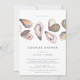 Moderne Oyster Couples Shower Invitation Beach Bla Kaart