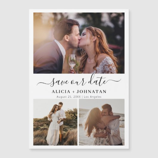 Moderne paar foto collage bruiloft opslaan van de  magnetische uitnodiging (Voorkant)