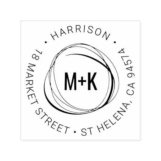 Moderne paar Monogram Ronde Rendement Adres Zelfinktende Stempel (Design)