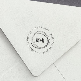 Moderne paar Monogram Ronde Rendement Adres Zelfinktende Stempel