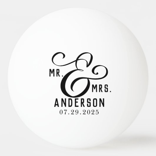 Moderne Paar Naam Datum Zwarte Tekst Pingpongbal (Voorkant)