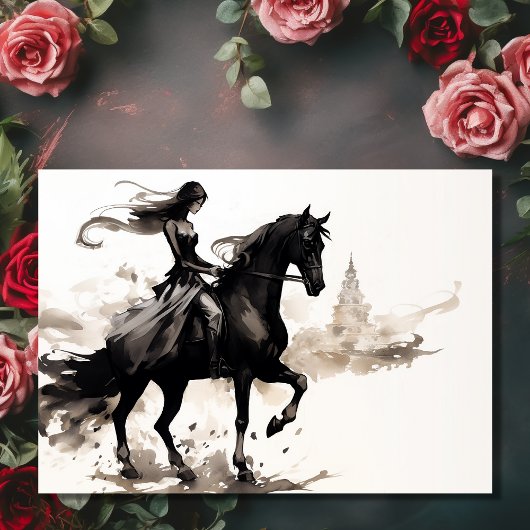 Moderne Paard en Meisje Mode Ink Sketch Verjaardag Kaart