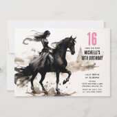 Moderne Paard en Meisje Mode Ink Sketch Verjaardag Kaart (Voorkant)