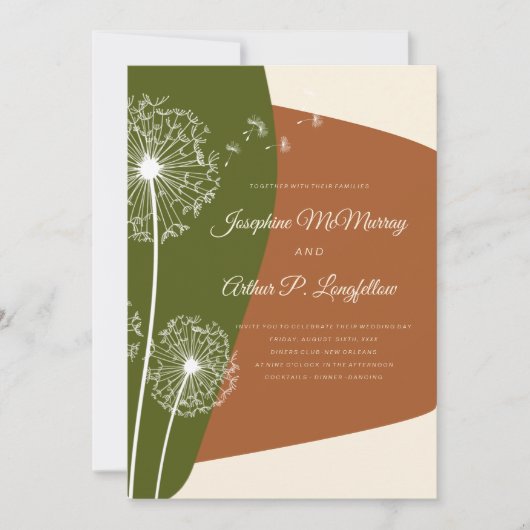 Moderne paardebloem bruiloft kaart (Voorkant)